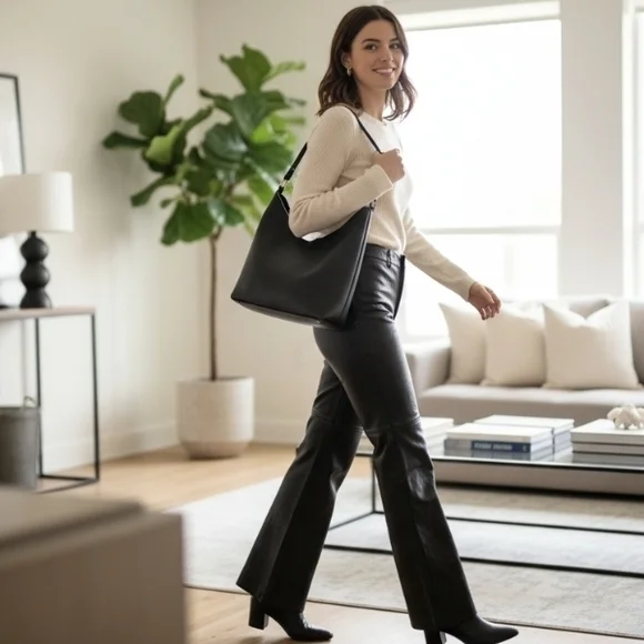 Flare Pants Princess Polly Faux Leather. Black Size 4🤎 - Picture 3 of 14